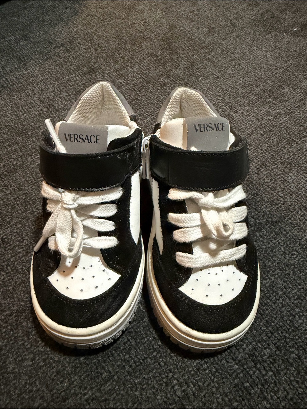 Versace Kids Black and White Lace/Velcro Sneakers